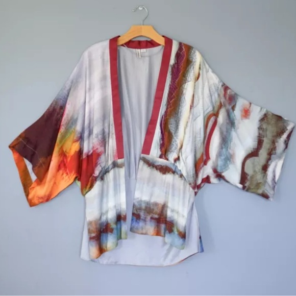 Anthropologie Sunfall BL-NK LONDON Watercolor Kimono Cardigan Boho Sz S - Picture 2 of 6